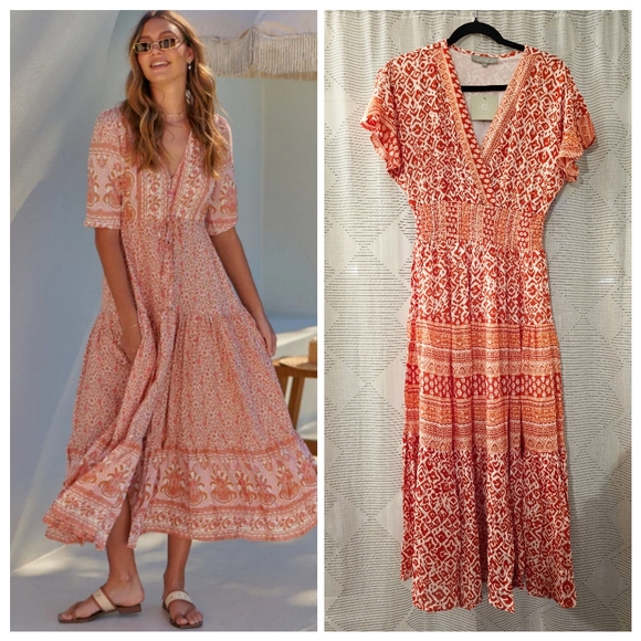 Anthropologie Dresses Nwt Anthropologie J Gee Mixed Media Tiered Dress In Orange And White